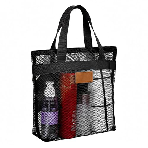 LIQWEI 1 sac de douche en maille, séchage rapide, sac de douche à suspendre avec fermeture éclair, trousse de toilette portable noire pour dortoir, gym, yoga, piscine, voyage