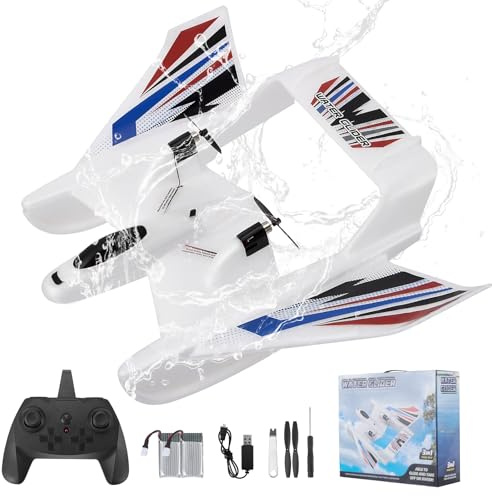 Jradse 2.4GHz 3CH RC Flugzeug, 3-in-1 Amphibien Modellflugzeug für Land, Wasser und Luft, mit 2 Akkus, EPP Material, Weiß