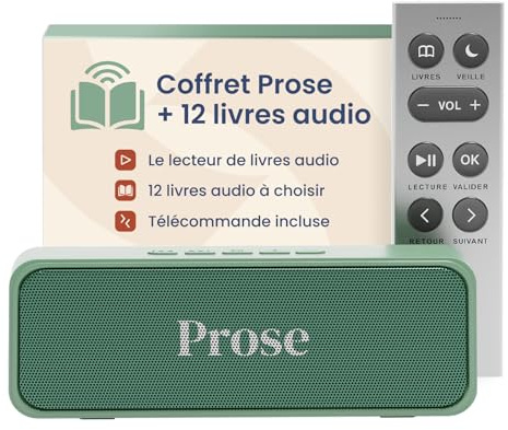 Prose Coffret Premium - Lecteur de Livres Audio + 12 Livres au Choix - sans Écran, Interface Intuitive - Idéal Cadeau Parents et Seniors - Catalogue 20 000 Titres