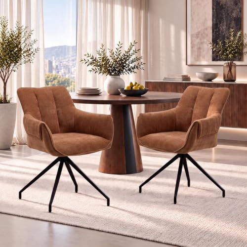 chairus Esszimmerstühle Chenille 360° Drehbar Armlehne 2er Set Braun | Chenille-Bezug, 360° drehbar, mit Armlehne, gepolstert, für Küche, Esszimmer, Wohnzimmer