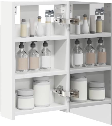 vidaXL Badezimmerspiegelschrank Weiß 30 x 10,5 x 50 cm Holzwerkstoff, Moderner Spiegelschrank, rechteckig, Wandregal für Badezimmer, praktische Aufbewahrung