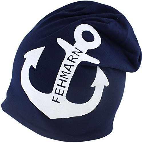 Sonia Originelli City Beanie Mütze Anker Insel Stadt Maritim Sommer Druck Anchor C024-Fehmarn (Marine)