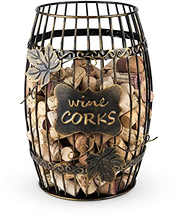TRUE Display, Wine Kitchen, Barrel Cage Holder Collector Decorative Vino Cork Storage Box Container Gift, Set of 1, Brown