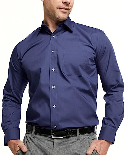 Double TWO Men's Long Sleeve Dress Shirt - Classic Fit, Easy-Care, Shirt | Dress Shirt for Business and Formal Wear with Classic Collar and Pocket