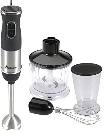 MasterPro Foodies | Frullatore a Immersione di 400 W | Frullatore con Lamette in Acciaio Inox | Frullatore Manuale con 2 Velocità | Utensili Cucina | Comprende Accessori
