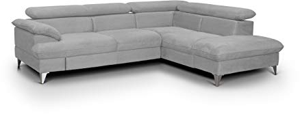 Mivano Eckcouch David / Modernes Sofa in L-Form mit verstellbaren Kopfteilen und Ottomane / 256 x 71 x 208 / Mikrofaser-Bezug, Grau