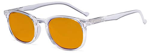 Eyekepper Retro Blue Light Glasses Women Men - Blocking Ray Screen Glare Nighttime Computer Reading Glasses with Orange Tinted Filter Lens - Transparent +2.00