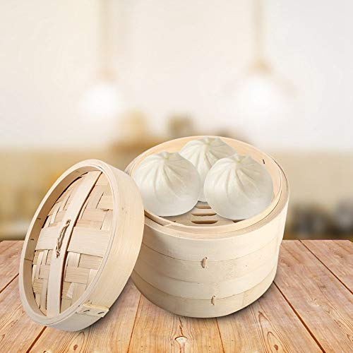 Bamboo Steamer Basket,4 Sizes 2 Tiers Bamboo Steamer Basket Chinese Natural Rice Cooking Food Cooker with Lid New for Cooking Dim Sum Buns Dumplings Vegetables(22cm)