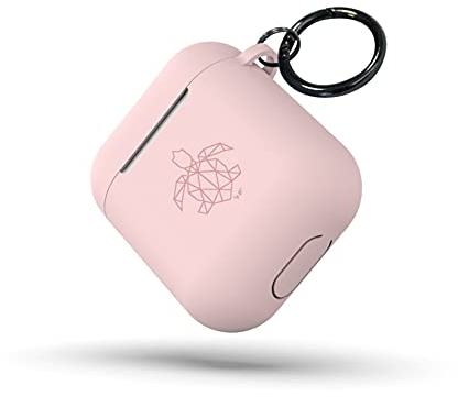 turtleandcase Silikonhülle Kompatibel mit AirPods Hülle | Stoßfeste Schutzhülle | mit Karabiner | Unterstützt kabelloses Laden für AirPods (AirPods 1 & 2, Sand Pink)