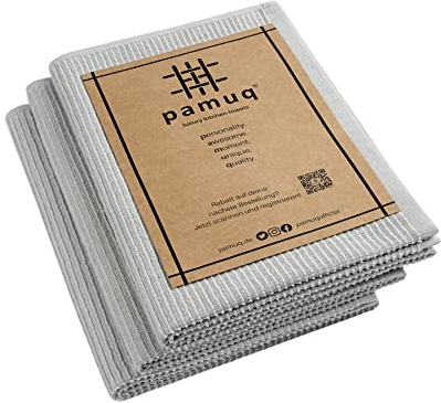 pamuq Geschirrhandtücher Baumwolle 100% - grau, einfarbig, 3er Set, 50x70cm, Aufhänger - Geschirrtücher Baumwolle Trockentücher Küche Geschirrtuch Küchentücher