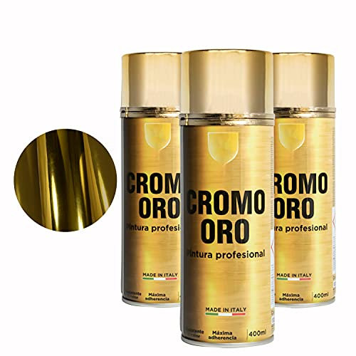 BESCH Pintura Spray 400ml para Metal/Madera/Plástico (Cromo Oro, 400 ml (Paquete de 3)