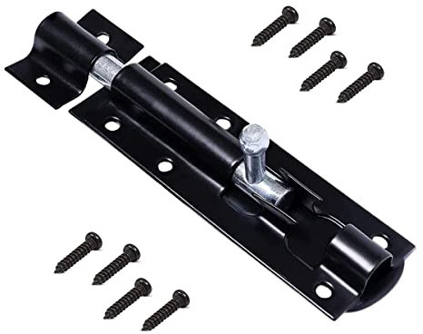 Tower Bolt Door Lock for Patio Door Security Lock - 6” (152mm) Black Powder Coated Sliding Door Latch with Screws for Bathroom Toilet Cupboard Bedroom Garden Shed Gate Latch