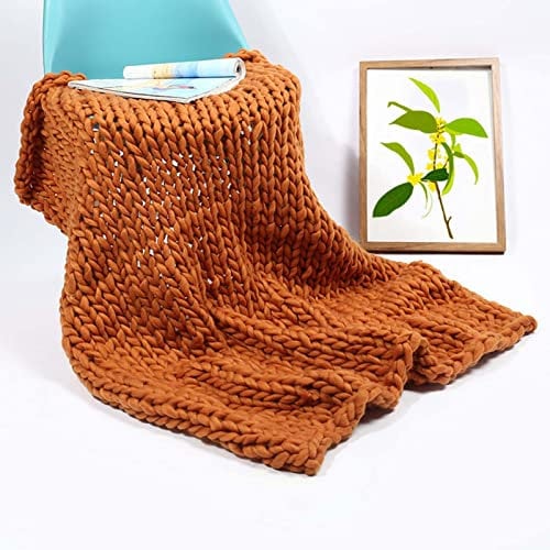 RGRE Super Soft Chunky Knit Throw Blanket for Couch, Handmade-Large Cable Knit Weighted Blanket - Crochet Handwoven Home Decor Knitted Blankets - Fluffy Cozy Woven Blankets (camel 60x60cm)