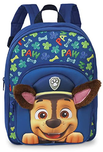 Paw Patrol Kinder Jungen Mädchen Rucksack Kinderrucksack mit tollem Chase 3D Motiv und Schlappohren (564) mit großen Hauptfach und Frontfach, 31 x 24 x 13 cm, blau/grün