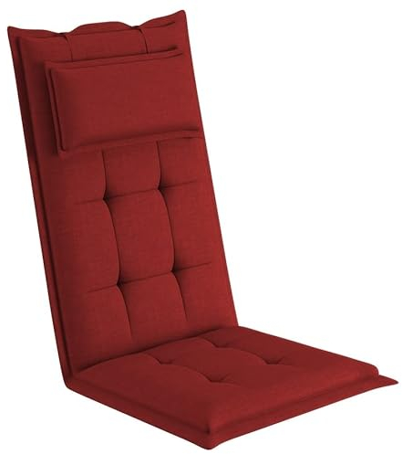sunnypillow 1 Stück Gartenstuhlauflage mit abnehmbarem Kopfpolster - 120 x 50 x 9cm - Stuhlauflagen Hochlehner, Auflage für Gartenmöbel - Sitzauflagen Outdoor, wasserdicht UV-Lichtecht - Rot