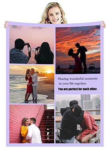 Zmkar Personalisierte Foto Decke Kuscheldecke FotoDecke Mit Eigenen Foto Text Benutzerdefinierte Geburtstag Hochzeit Geschenk Für Erwachsene Baby Haustier Familie Freunde (120x160cm, 5 Fotos)