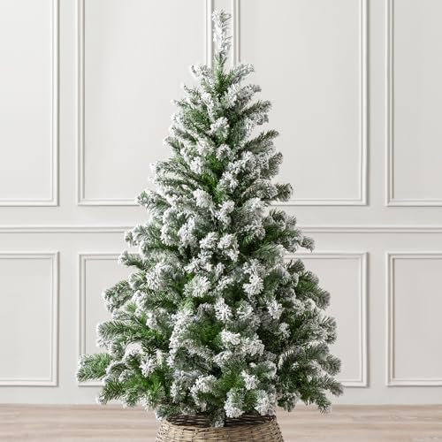 CHRISTOW Flocked Artificial Christmas Tree 5ft, Luxury Snowy Indoor Xmas Decoration, Bushy Hook On Branches, Lifelike PVC & PE Needles, Easy Assembly with Stand, Tip Count 339 (skirt not included)