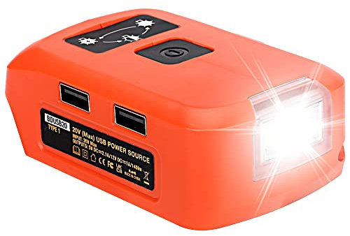 Battery Adapter Charger for Black & Decker 20v Li-ion Battery Power Source with 3W 140LM LED Light, 2 USB Ports, 12V DC Port Flashlight Worklight Outdoor Camping Lantern Light