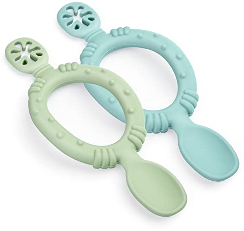 Vicloon Cuillères en Silicone Bébé,2pcs Cuillère D'apprentissage Bébé,Cuillère Bébé Ergonomique et Sans BPA Ustensile D'apprentissage Adapté Dentition Première Étape Recommandé