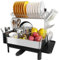 Dish Drainer Rack, 304 Stainless Steel Large Dish Drainer Rack with Swivel Spout, Draining Board Rack for Kitchen Sink with Utensil Holder, Cup Rack, Wine Glass Holder, Silver