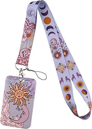 juanooo Schlüsselband mit Kartenhalter, niedlich, ästhetische Göttin, Schlüsselband für Damen, Mädchen, Studenten, Lehrer, Kinder, für Schlüssel, Ausweishalter, Brieftaschen, 49 x 2,5 cm (Mond Sonne)