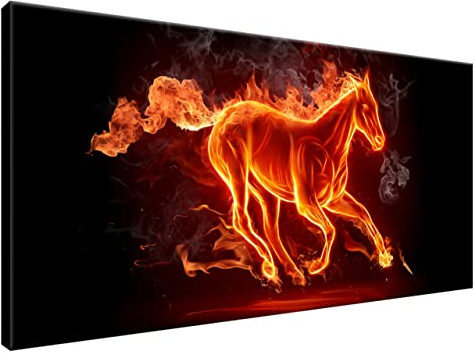 Estika® Leinwand bilder - Feuerpferd, Neon, Abstrakt - 115x55 cm, 1 teilige kunstdruck - Wandbilder wohnzimmer, schlafzimmer, Moderne wanddeko, Bild auf leinwand - Tiere bilder - 1172A_1AE