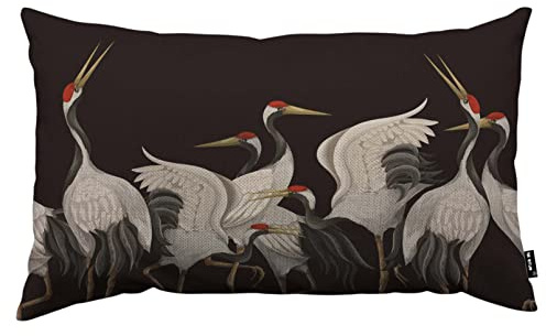 TKS MITLAN Schöner weißer Kranich-Kissenbezug, 30,5 x 50,8 cm, Vogelreiher-Kissen, dekorative Wurfkissen, Bauernhaus-Dekoration für Zuhause, Kissenbezug