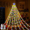 Luces Arbol Navidad con Estrella, USB Luces de Cascada de Arbol Navidad 2M x 9 Hilos 198 LED Impermeables Luces Arbol Navidad 8 Modos con Control Remoto para Fiestas de Bodas Navideñas