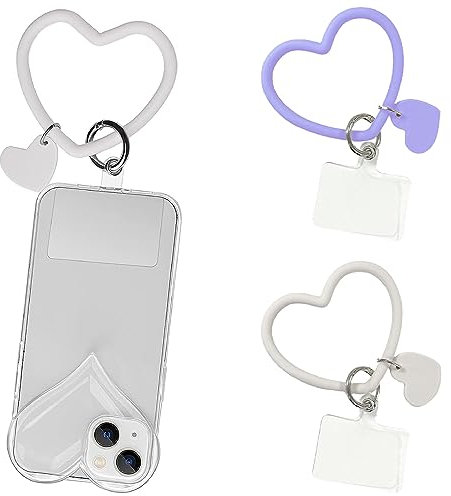 2 Pezzi Cordini Cellulari Universali Bracciale Cellulare Catena Accessori Cellulari Forma Cuore Per Maggior Parte Degli Smartphone (Bianco Avorio, Viola Chiaro)