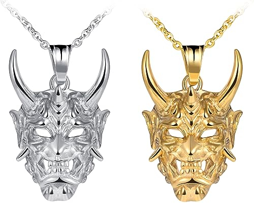 Feilok Herren Kette Edelstahl Herren Halskette mit Anhänger Punk Ghost Amulett Glücksbringer Freundschaft Kette für Männer