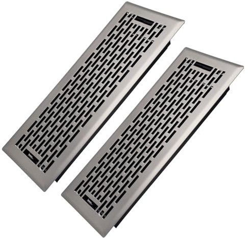 Howeall 4x12 Inches 2 Pack Heavy Duty Walkable Floor Register - Easy Adjust Air Supply Lever Decorative Floor Vent Covers - Boston Design Vent Covers for Home - Satin Nickel