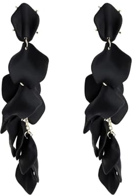 TOFBS Elegant Tropfen Statement Quaste Blumen Ohrringe Rosenblüten Baumeln Blumen Ohrringe Schmuck Zubehör (Schwarz/Lang)