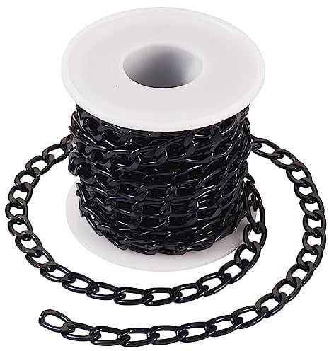Boutigem Ovale Aluminium-Panzerketten, schwarz, gedreht, klobige Gliederkette, 13,5 x 8 x 2 mm, für DIY-Halsketten, Armbänder, Basteln, 4,5 m