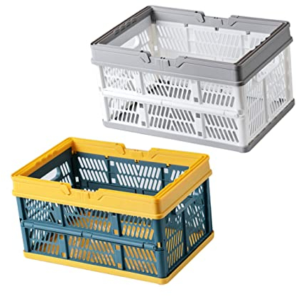 DIKACA 2pièces Panier De Rangement Pliable Plastique Lot De Caisses Organisatrices Empilables Pour Cuisine Bureau Garage Blanc Vert