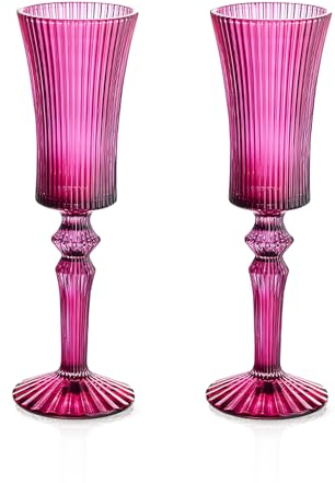 HolaJia Set di 2 calici da champagne in cristallo, capacità 150 ml, bicchieri da mimosa e cocktail, ideali per casa, bar, matrimoni, feste, anniversari, confezione regalo (magenta)
