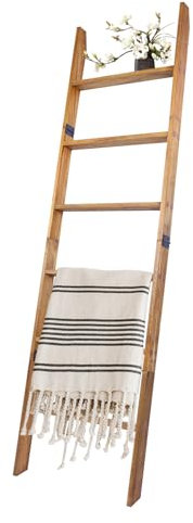 HYBDAMAI Blanket Ladder, 6-Tier Wooden Quilt Stand, Decorative Ladder Shelf, Leaning Shelf, Wall Leaning Blanket Ladder Towel Storage Rack for Living Room (Walnut)