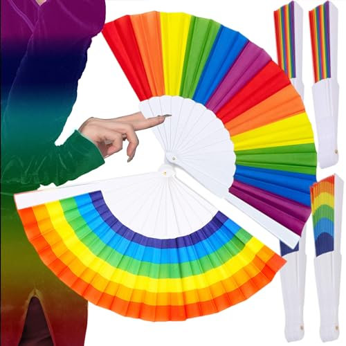 6Pcs Folding Hand Rave Fan for Women/Men, Gay Pride Rainbow Handheld Fans Chinese Tai Chi Folding Silk Colorful Hand Held Fan Party Performance Decorations for LGBT Festival Events Dance Supplies