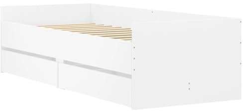 vidaXL Cadre de Lit avec Tiroirs, Lit Simple avec Sommier à Lattes, Lit Adulte de Chambre, Moderne, Blanc 75x190 cm Bois d'Ingénierie
