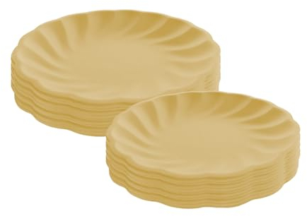 Platos Desechables - 24 platos en forma de flor - 12 platos de 23 cm y 12 platos de 19 cm - Fabricado con Caña de Azúcar - Ideal Para fiestas de cumpleaños, comuniones - Color: Amarillo - Aktual