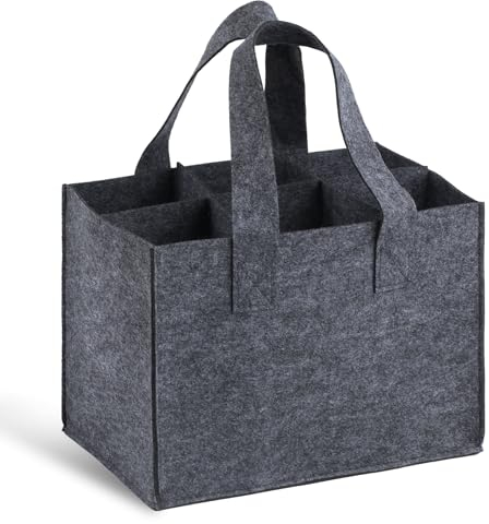 RUGLAMZHIP 6 Botellas, Bolsa de Botellas de Fieltro, Cesta de Botellas, Bolsa de Fieltro con Compartimentos, Bolso Masculino, Bolsa de Cerveza, Bolsa de Bebidas para Botellas de Vino, Cerveza y Agua