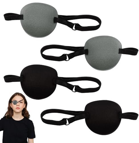 AZWOOD Augenklappe,4 Stück Verstellbar Medizinische Augenklappen Für Linke Oder Rechte Augen Faule Amblyopie Erholungsphase bequeme 3D Abdeckung Piraten Augenklappe für Kinder und Erwachsene