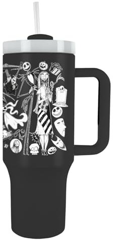 Pyramid International Nightmare Before Christmas Trinkbecher mit Strohhalm und Deckel, fortschrittliche doppelwandige Vakuumisolierung, hält bis zu 11 Stunden kalt, bis zu 7 Stunden heiß, BPA-frei