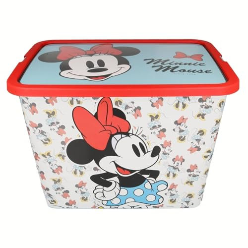 Disney Minnie Mouse Kinder-Aufbewahrungsboxen, 23 l, offizielles Lizenzprodukt, BPA-freier Kunststoff, leicht, langlebig, mit Klickverschluss-Deckel, Spielzeug-Aufbewahrungsbox für Mädchen und Jungen,