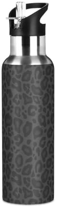 Yopersonalizes Insulated Water Bottle with Straw 600 ml/20 oz Leopard Print Stainless Steel Sports Water Bottles Leakproof Hot Cold Metal Drink Flask for Travel Gym
