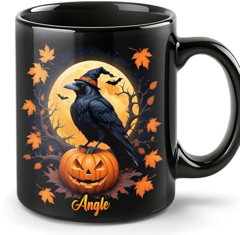 Personalised Halloween Raven Crow Mug, Gifts for Raven Lover, Black Raven Gift For Women, Wild Animal Lover Gift, Halloween Decor Gifts, Custom Coffee Cup Ceramic Mug, Customized Halloween Gifts