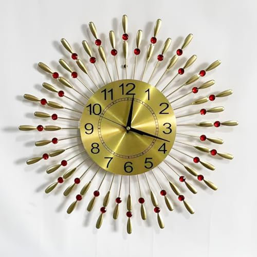 Jauhmui Modern Wanduhr mit großen Ziffern, genau und leise 38x38 cm,Gold Wohnzimmer Uhr (Gold)