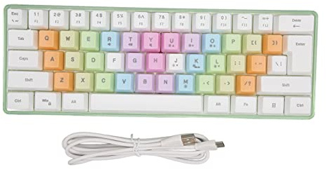 Obetuens 61 Keys Mechanical Gaming Keyboard RGB Backlit Compact 60% Wired Keyboard with Colorful Keycaps for PC, Office Amp; Gaming Portable Mini Keyboard with Optical Switches (White)