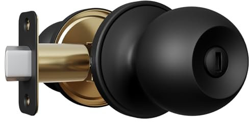 HOSOM Privacy Door Knob, Matte Black Door Knob Set, Black Door Handles Interior, Keyless Doorknobs Interior Door Lock for Bedroom, Bathroom, 1 Pack