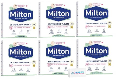 MiltonBaby Sterilising 28 Tablets Pack - Cold Water Sterilisation - Feeding Bottle, Teats, Antibacterial, Antiseptic Cleaner, Household Surface Kitchen Hygiene (6 Packs of 28 Tablets)
