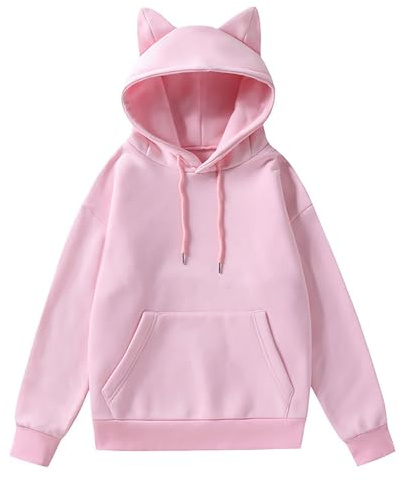 PZUYBZQ Übergroße Hoodies Für Damen, Y2K-Pullover Mit Süßen Katzenohren, Locker Sitzendes Langärmliges Sweatshirt Mit Kapuze Und Hasenohren Mit Taschen